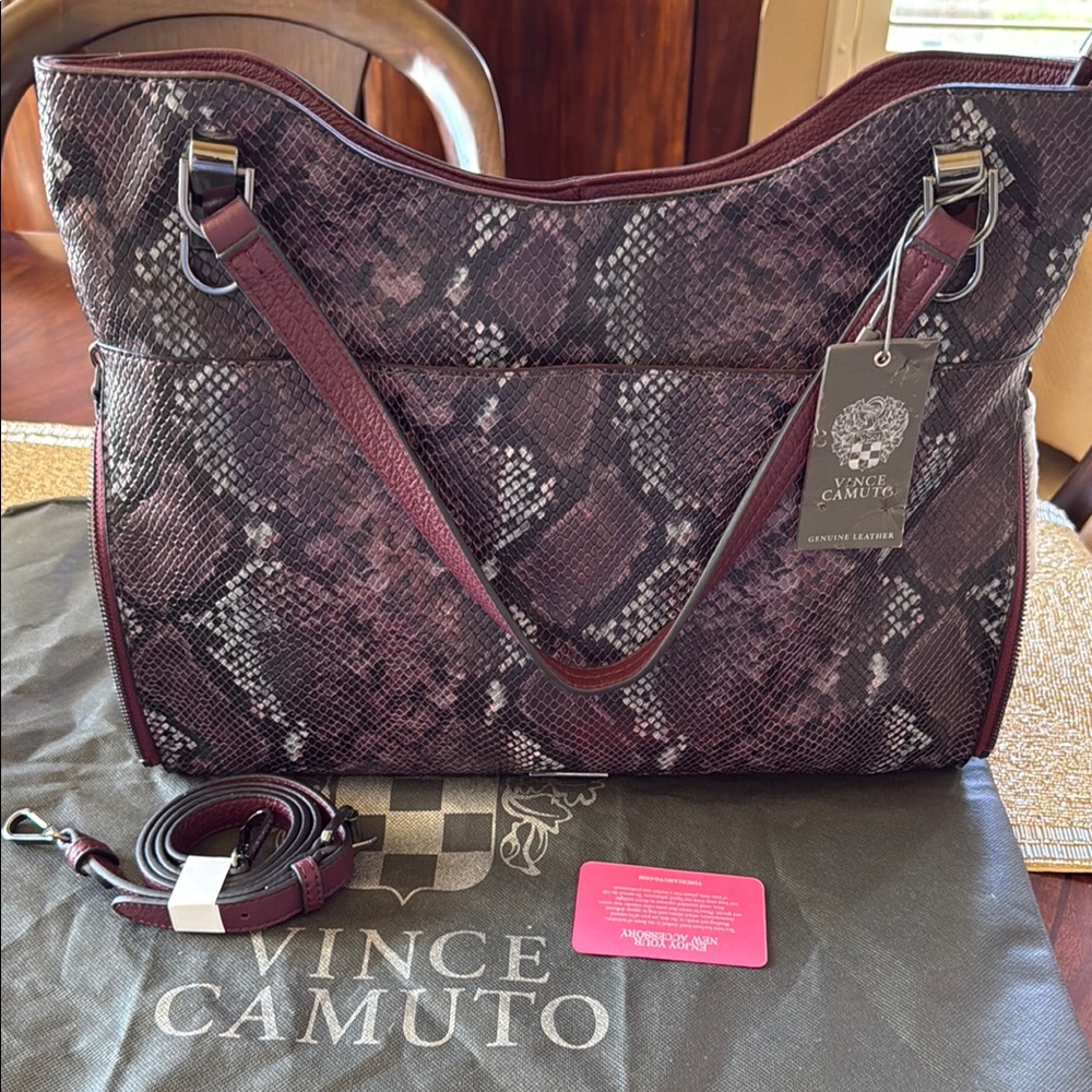 Vince Camuto Maroon Snake Print Shoulder Bag